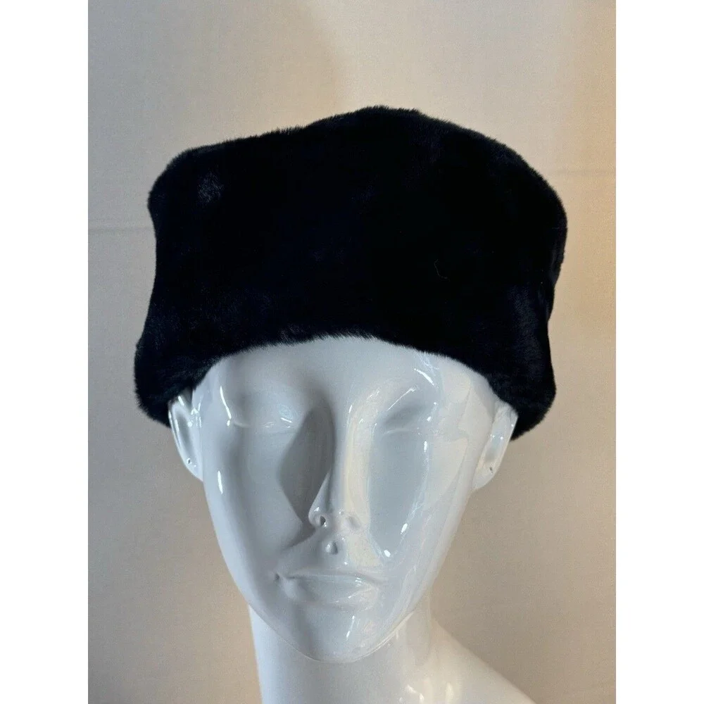 FLORENCE EISEMAN Black Faux Fur Muff Style Hat Girls Size 4/6X